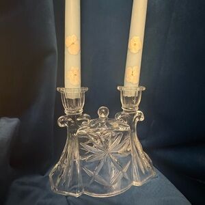 Source Unknown Crystal Candle Holder with Floral Accents